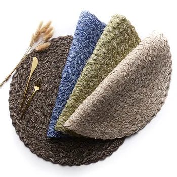 

Northern European-Style Solid Color Bamboo Grain PVC Mat Teslin Circle Western-style Placemat Anti-slip Heat Resistant Dining Ta
