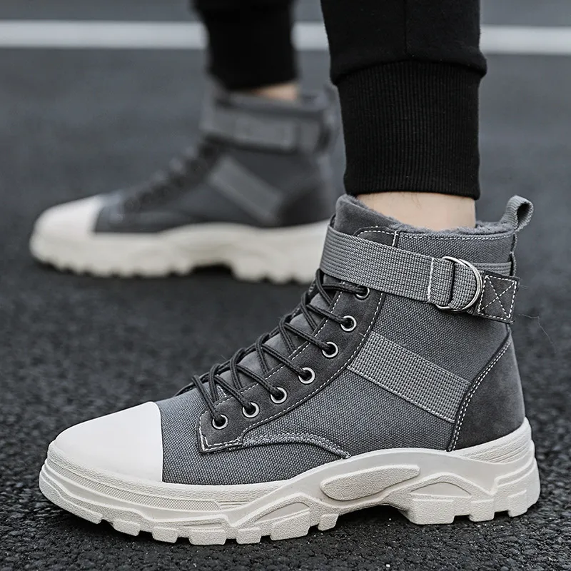 Gray FTROCHB/высокие кроссовки; обувь для мужчин; трендовая Мужская Спортивная обувь из хлопка; дышащая Весенняя Мужская обувь для бега; уличные Ботинки martin - Цвет: Gray