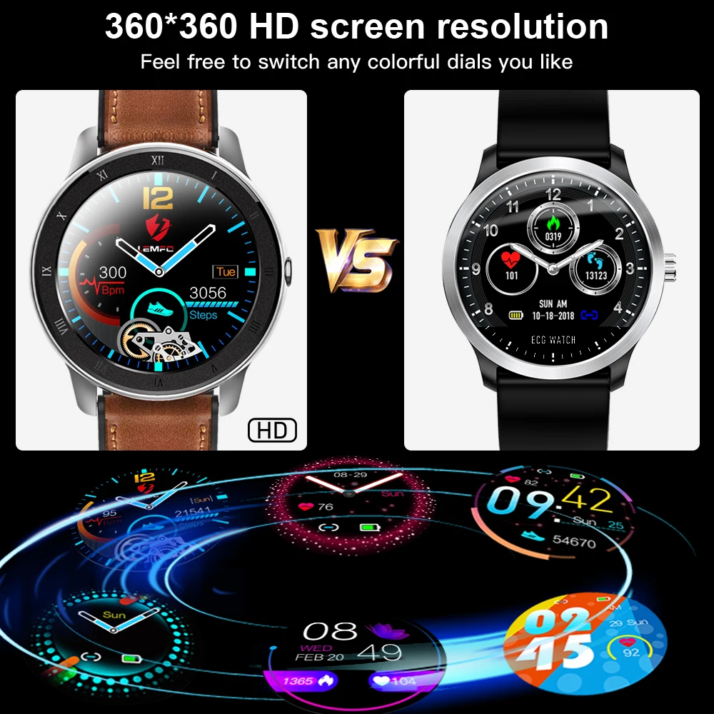 LEMFO ELF2 Смарт-часы Полный сенсорный экран 1,3 дюймов PPG+ ЭКГ 360*360 HD разрешение BT5.0 ТПУ ремешок сменные спортивные умные часы