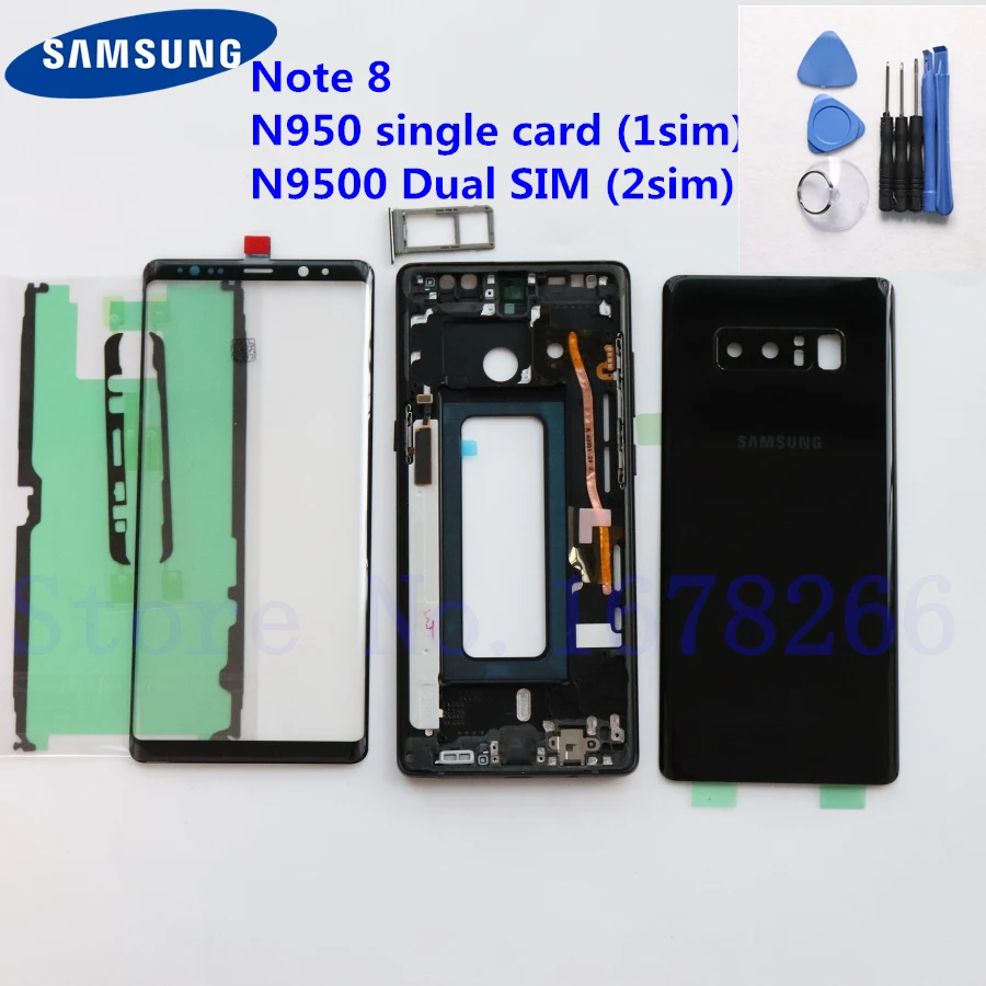 SAMSUNG Galaxy Note 8 N950 N950F N9500 N950FD чехол с полным корпусом стеклянная задняя крышка+ передняя стеклянная экранная линза note8 средняя рамка
