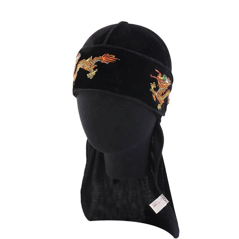 Новая мужская Дамская бархатная шелковая пропускающая воздух бандана шляпа тюрбан шапка дюраг головной убор США - Цвет: Черный