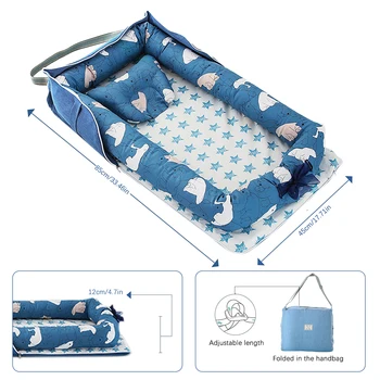 Sleeping Nest for Baby Bed Crib with Pillow Portable Newborn Baby Nest Bed Detachable Washable Baby Lounger Bedding 6