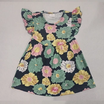 

flutter sleeve floral milk silk summer baby girl dress cute kids girl dress rts