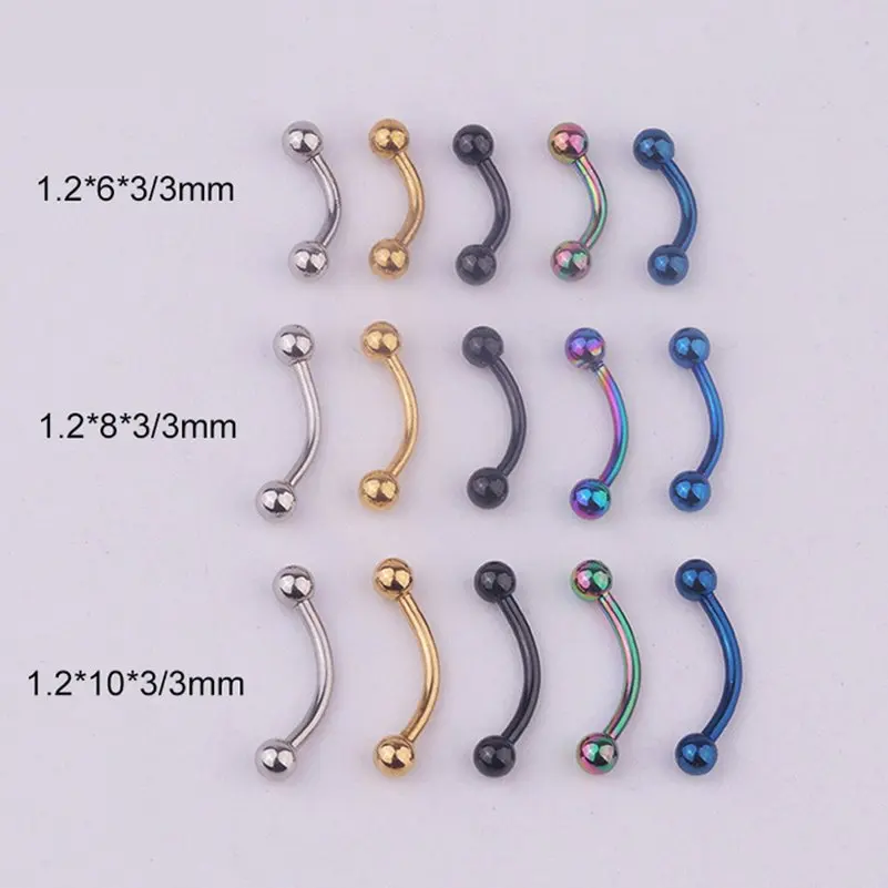 5 Pz/Lotto 6/8/10Mm Acciaio Chirurgico 3Mm Palla Sopracciglio Piercing Curvo Bilanciere Labbro Anello Snug Daith Helix Rook Orecchino Gioielli Per Il 