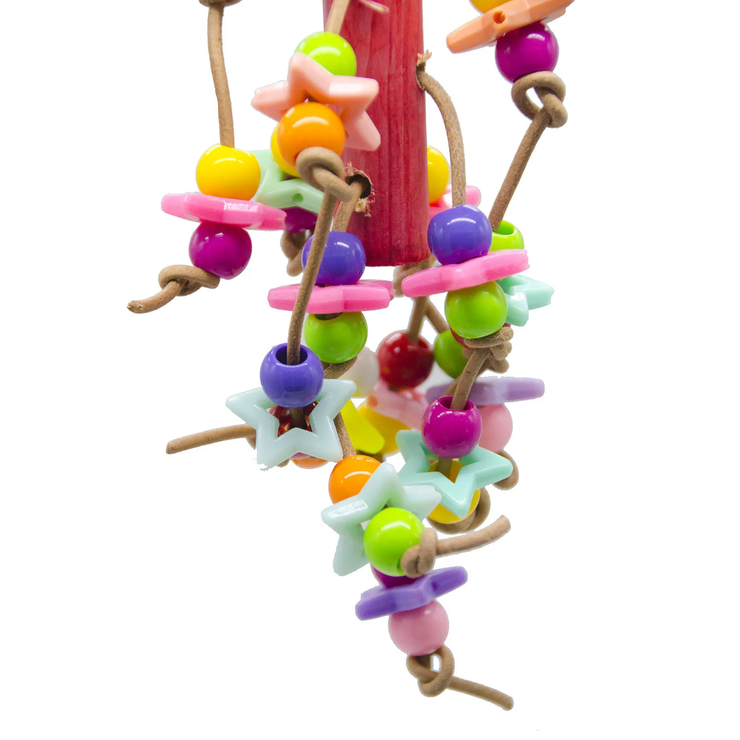 1PCS Parrot Toy Bird Toy Cowhide Rope Colored Wooden Stick Five-pointed Star Acrylic Nibble String Four Colored Beads