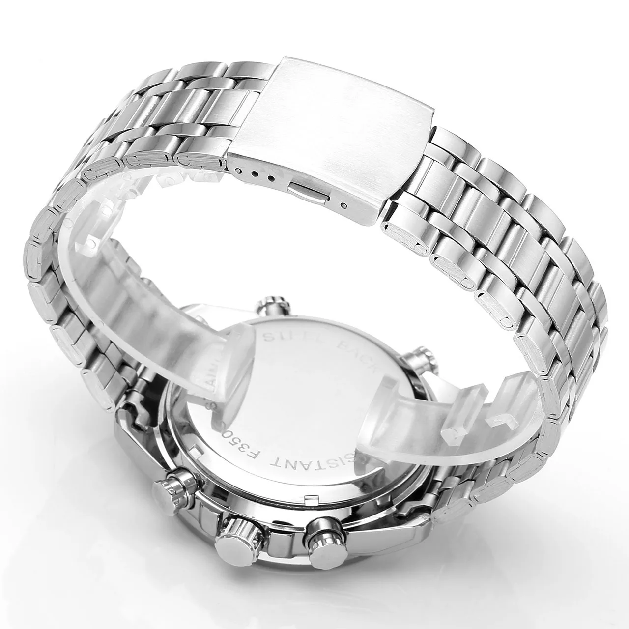 

6.11 Watch between Gold Steel Belt Multi-functional Double Inserts Electronic Watch Sports Watch Waterproof Night Light