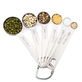 6 Pcs /set Measuring Spoon With Scale Stainless Steel Coffee Tea Measuring Bakery Tool For Liquid Spice Powder Kitchen Gadget