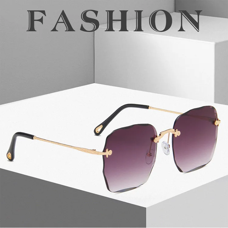 Begreat  очки солнечные женские Square Rimless Frame Sunglasses Women  Pink Shades Glasses For Felmale vintage UV400 Oculos2022 Fashion Tea Gradient Sunglasses Women Ocean Water Cut Trimmed Lens Metal Curved Temples Sun Glasses Female UV400 round sunglasses women
