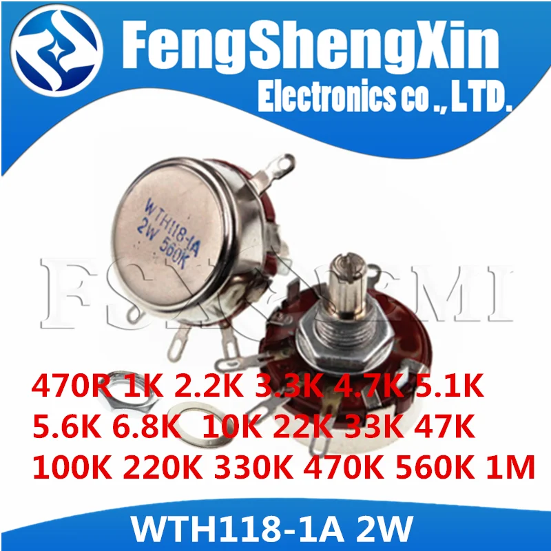 5pcs WTH118 2W 1A Potentiometer 470R  1K 2.2K 4.7K 10K 22K 47K 100K 470K 560K  1M Round Shaft Carbon Rotary Taper Potentiometer 2pcs wh5 1a carbon potentiometer 470r 1k 1k5 2 2k 4 7k 10k 22k 47k 100k 220k 470k 1m ohm 3 terminals round shaft rotary taper wh