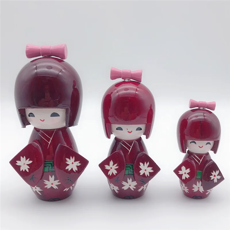 1 комплект милый ручной работы японский Kokeshi девушки сливы узор деревянные куклы горячий подарок - Цвет: style2-red