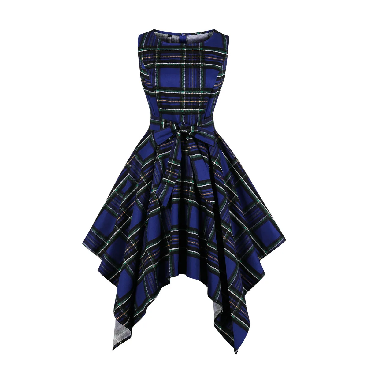 

Checkered Plaid Printed Women Dress Punk Gothic Harajuku Irregular Retro Vintage Party Dresses Sleeveless Red Blue Streetwear