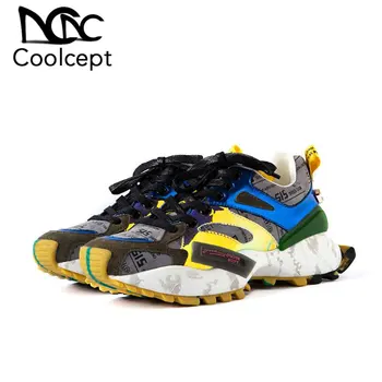 

CoolCept Women Genuine Leaher Fashion Style Brand Sneakers Thick Sole Colorful Daily Casual Flats Sneakers Club Size 35-39