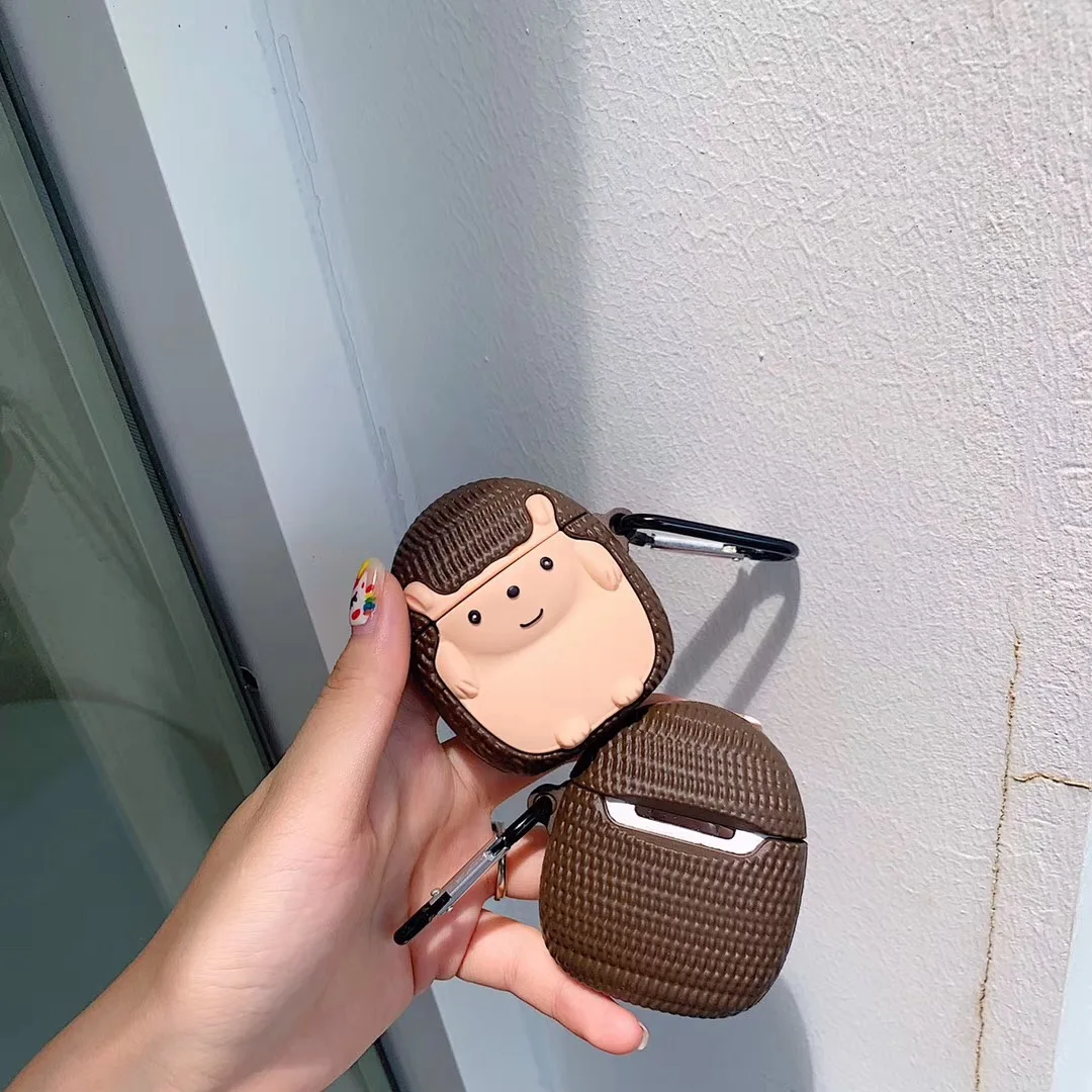 3D милый чехол для наушников с ежиком AirPods 2 Чехол Силиконовый Забавный