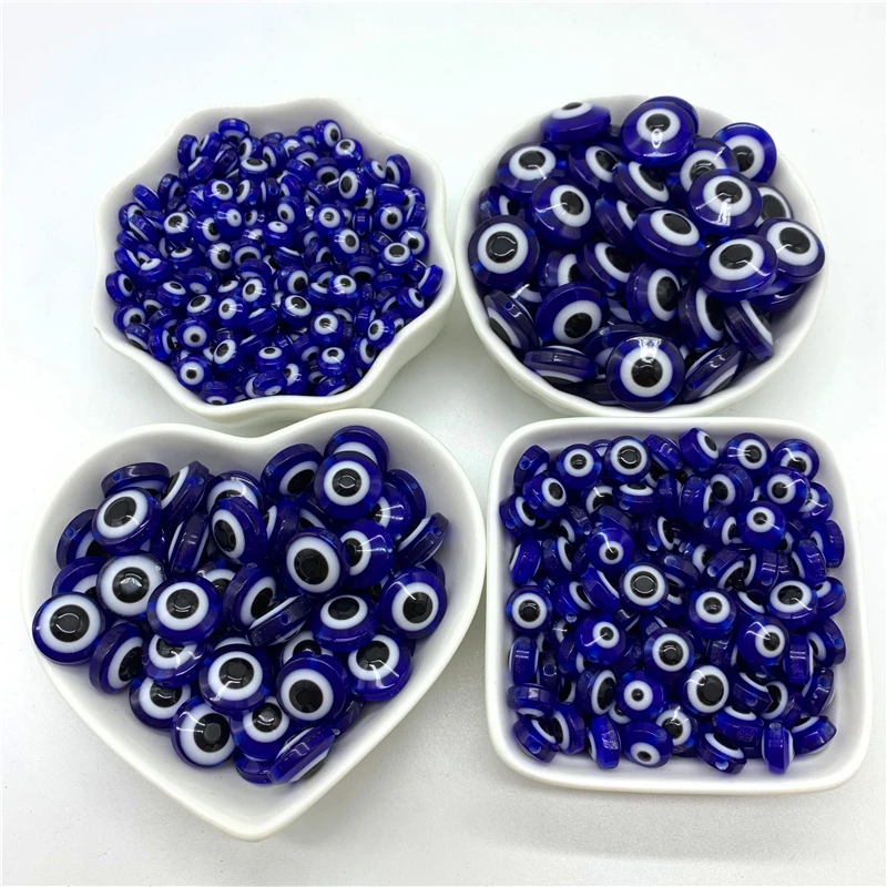 6mm 8mm 10mm 12mm 14mm Blue Oblate Shape Spacer Beads Evil Eye Beads Stripe Resin Spacer Beads For Jewelry Making