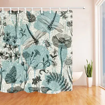 

Butterflies Dragonflies Beetles and Plants Mildew Resistant Polyester Fabric Shower Curtain Bath Curtains with Rugs