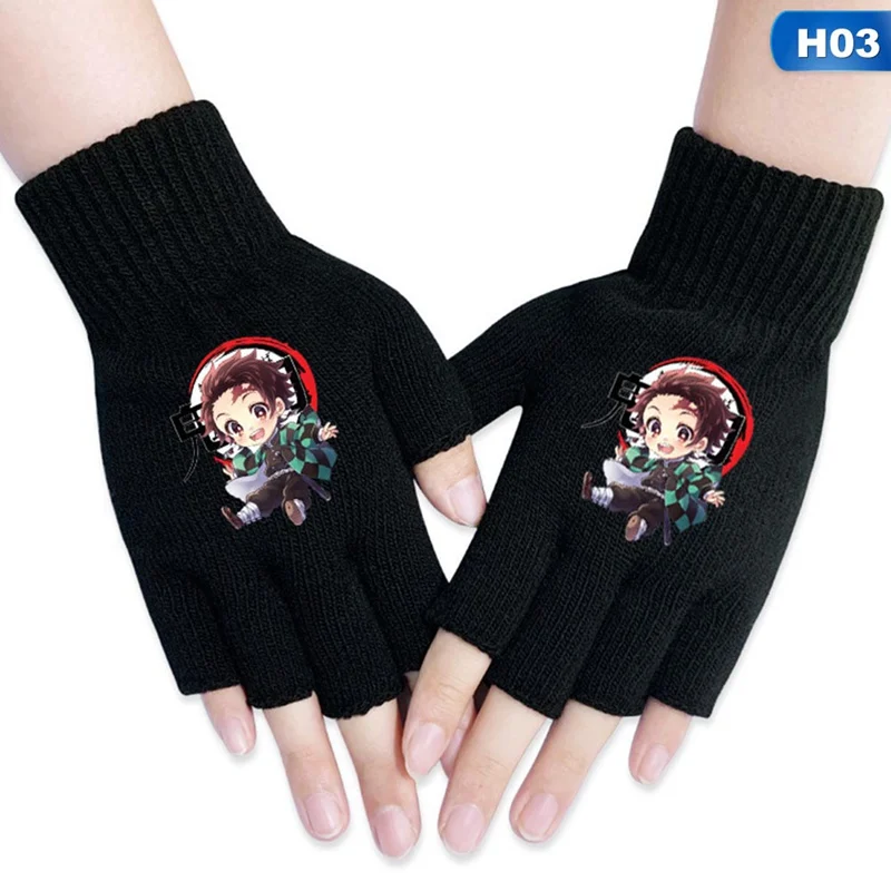 Аниме перчатки Demon Slayer: Kimetsu no Yaiba унисекс Хлопковые вязаные наручные перчатки