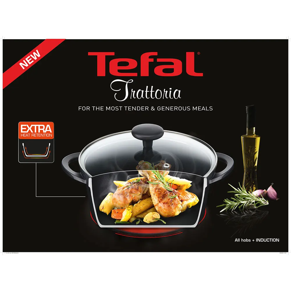 Кастрюля из литого алюминия Tefal Trattoria 20 см 2,6 л+ стеклянная крышка E2184414