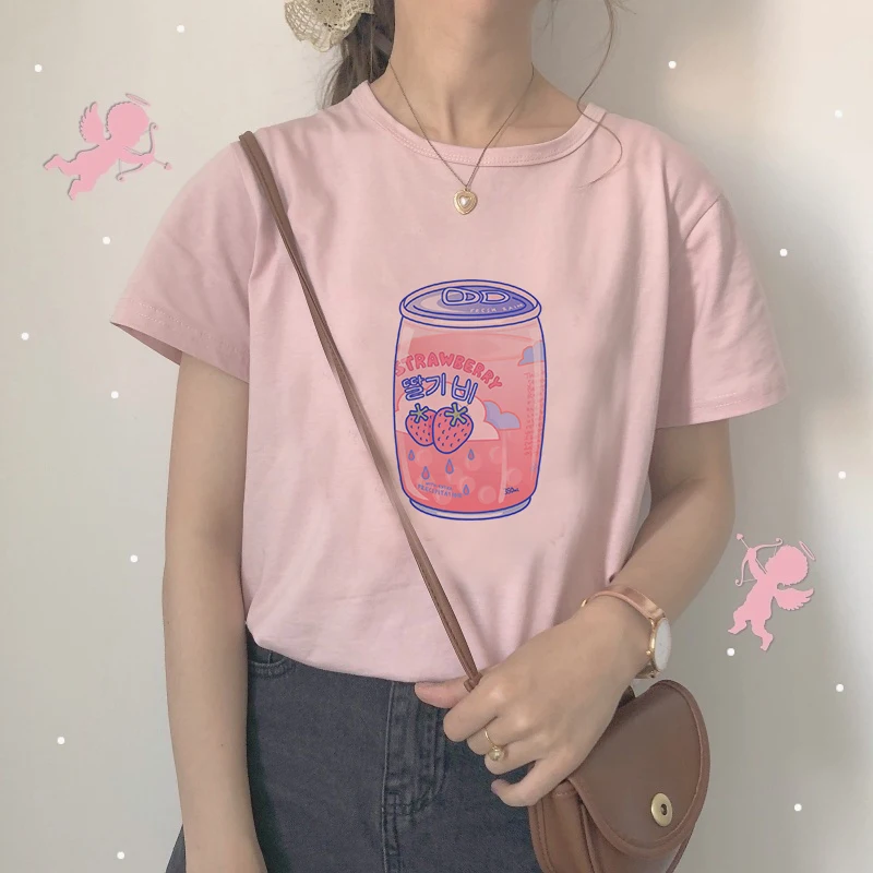 Kawaii японская футболка с короткими рукавами и принтом молока Летний Новый женский