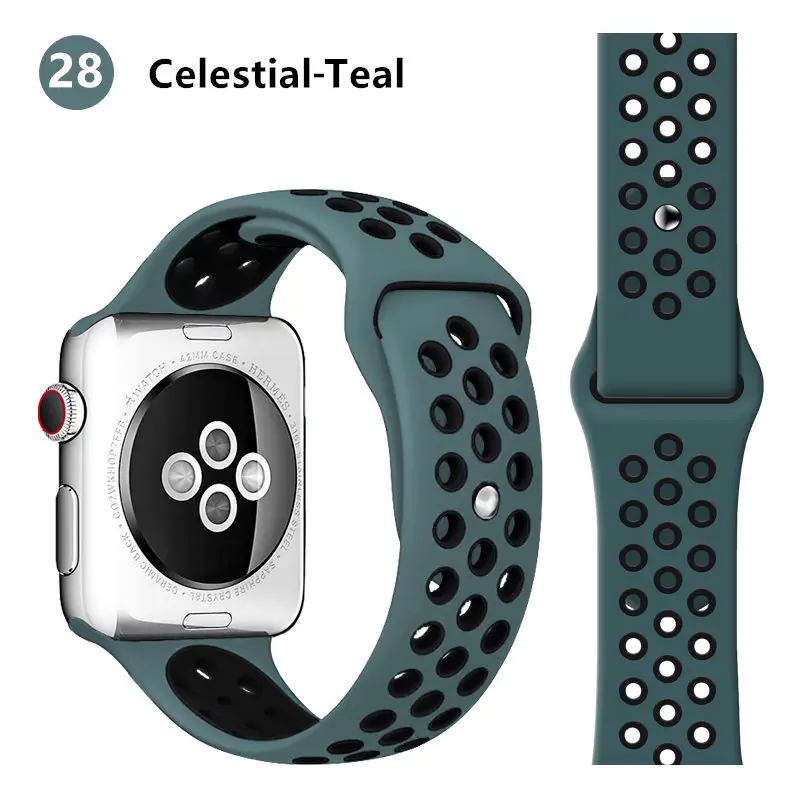 Celestial Teal 28 Ремешок для apple watch ремешок 44 мм 40 мм correa apple watch 5 4 3 iwatch ремешок 42 мм 38 мм спортивный силиконовый браслет аксессуары для часов - Цвет ремешка: Celestial Teal 28