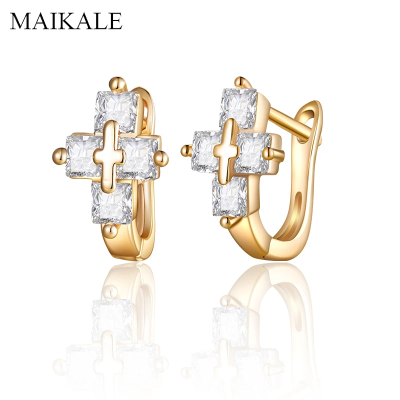 

MAIKALE Trendy Cross Small Stud Earrings for Women Gold Silver AAA Cubic Zirconia Earrings Women Jewelry Accessories Girls Gifts