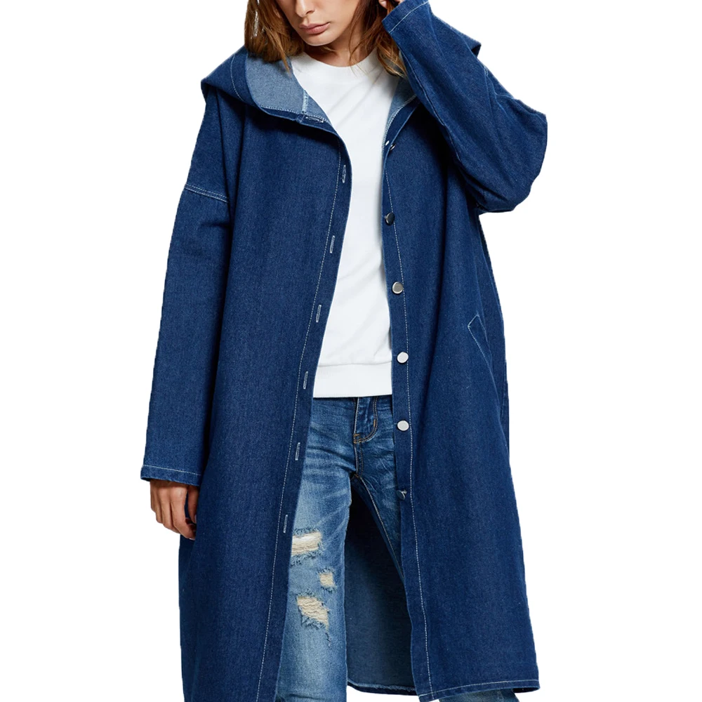 navy blue Весенняя джинсовая куртка Женская Осенняя зимняя новая Женская длинная джинсовая куртка толстовка с длинными рукавами джинсовая куртка - Цвет: navy blue