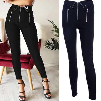 

Gothic Harajuku Pants Women Zipper Fold Streetwear Pencil Casual Fashion Pant Black Chic Summer Long Trousers Streetwear