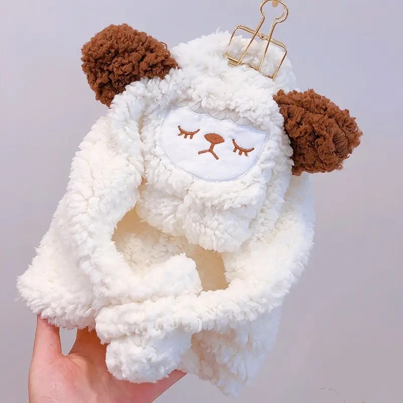 Плюшевая теплая детская зимняя шапка с ушками из шерпы, детская шапка с капюшоном, милые шапки из овечьей шерсти для маленьких девочек и мальчиков
