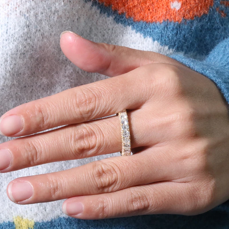 AEAW Solid 14K БЕЛОЕ ЗОЛОТО 3 мм 0.1ct Подушка огранка Муассанит развлечения Полный алмаз группа DF цвет для женщин