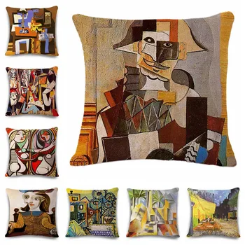 

Modern Home Decorative throw pillow World famous painting pattern cotton linen cushion cover for sofa home decor capa almofadas