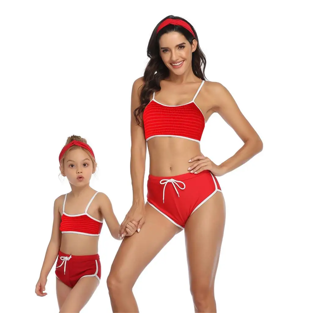 

Active Swimsuits Mother Daughter Swimwear Mommy and Me Bikini Family Matching Clothes Outfits Look Mom and Baby Beachwear Dress