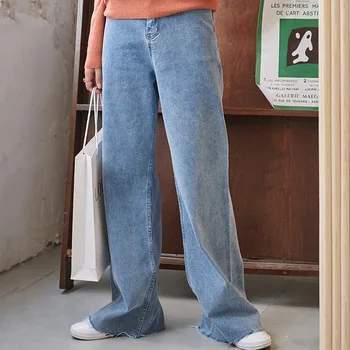 

L8185 Money Women's Pants Gao Waist Straight Cylinder Mopping The Floor Trousers Loose Show Gao Joker Wash With Water Jeans