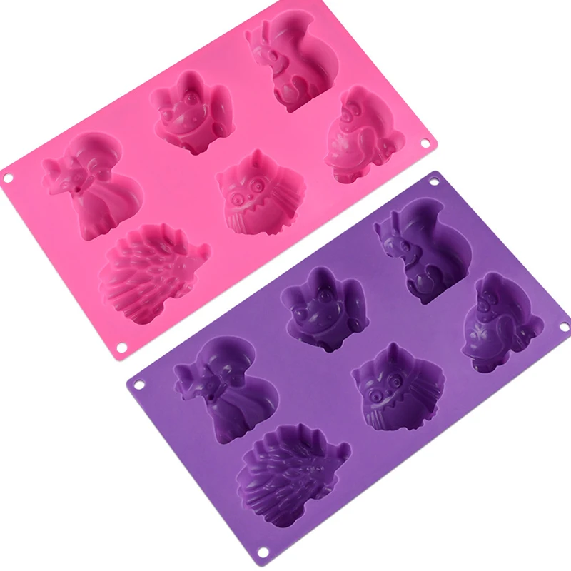 1Pcs Forest Animals Silicone SoapMold Squirrel Frog Fox Turtle Owl Hedgehog Tray for Ice Cube, Jello, Cake Soap Making