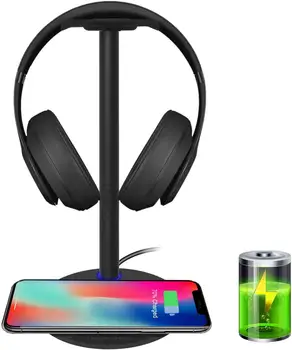 

Wireless Charging with Headphone Stand Sturdy 2-in-1 Headset Holder & Wireless Charger Pad with LED Indicator (Black)