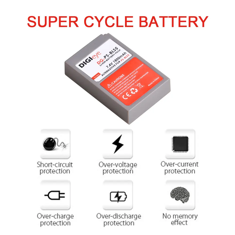 1800mAh BLS-5 BLS-50 PS-BLS5 Battery for Olympus OM-D E-M10, Mark II, Mark  III, Pen E-PL2, E-PL5, E-PL6, E-PL7, E-PM2, Stylus 1