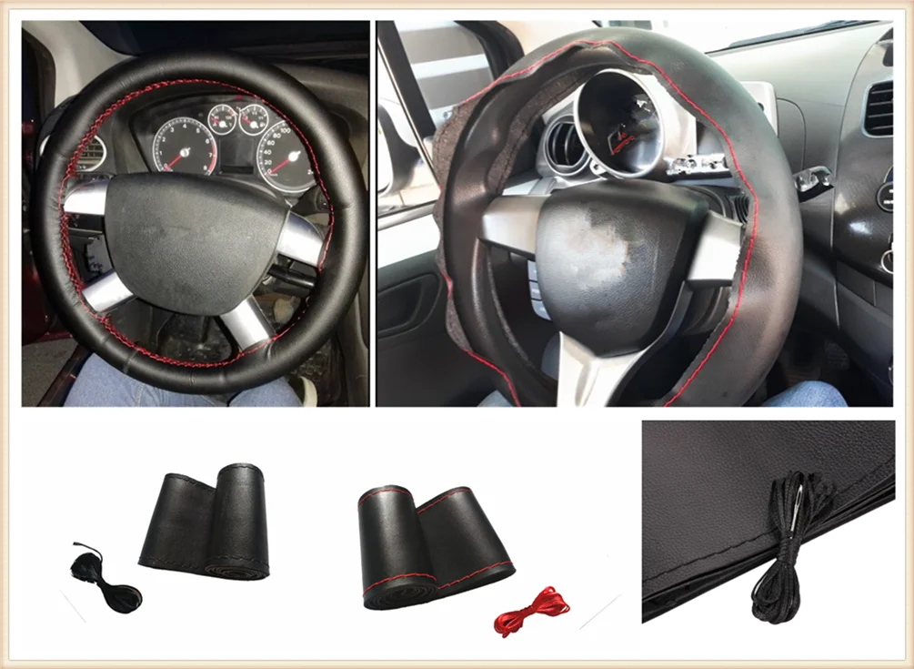 38 см DIY крышка рулевого колеса автомобиля Мягкие Кожаные плетеные иглы