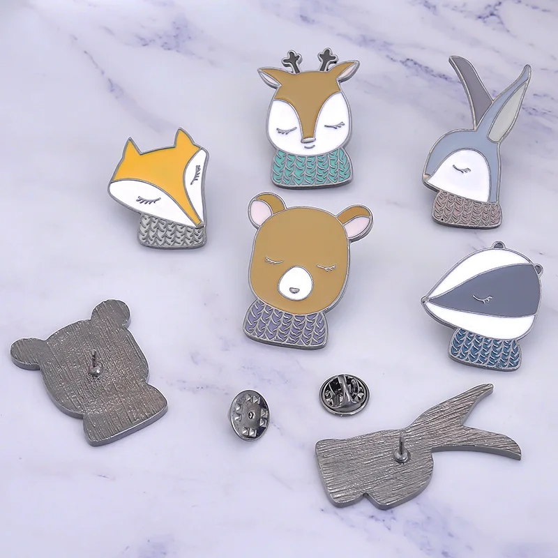 Accessories Hot Selling Cartoon Bear Brooch Creative Fox Rabbit Animal Brooch Metal Brooch
