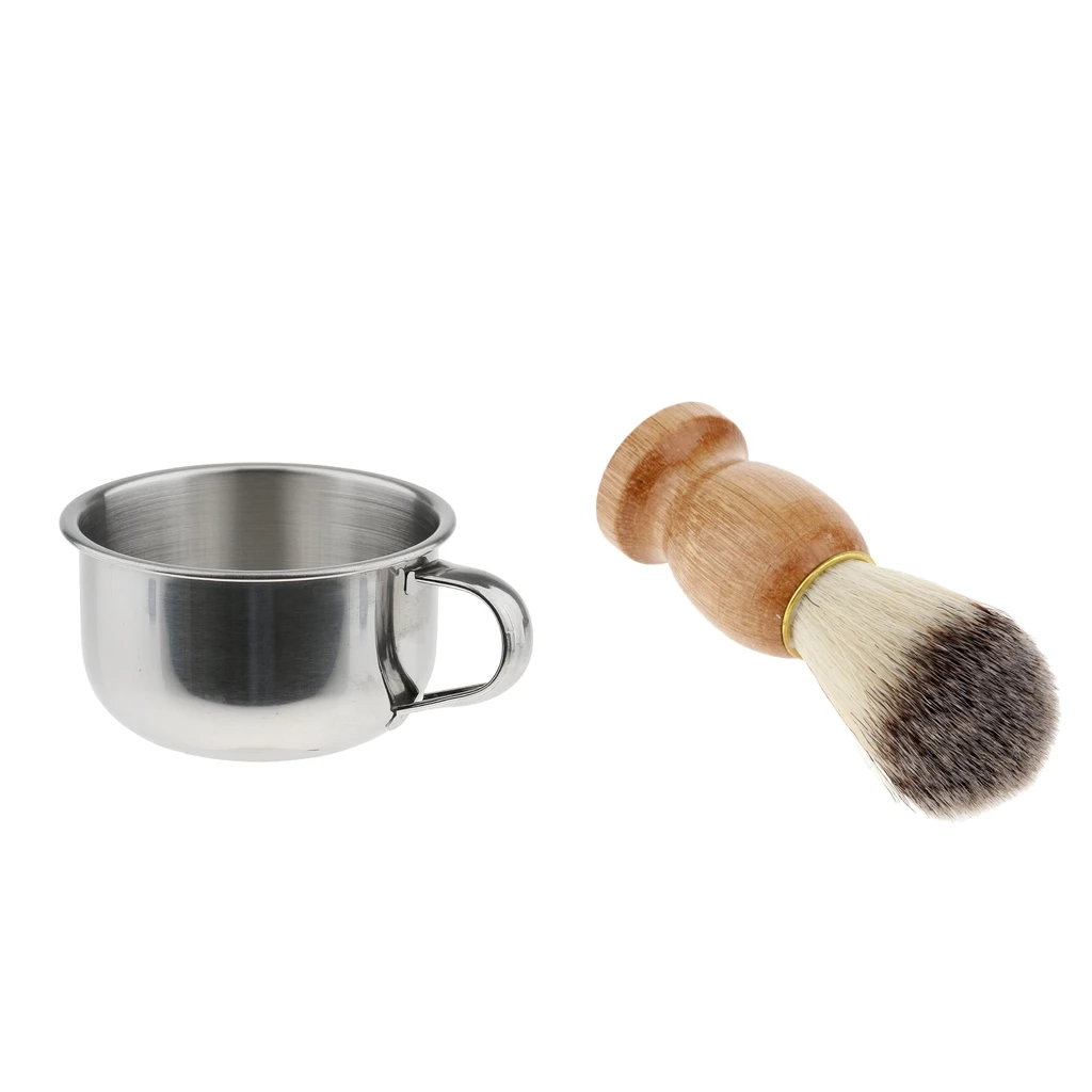 Men Shaving Brush + Mug Bowls Set, Barber Beard Soap Cups for Beauty Salon, Personal Care