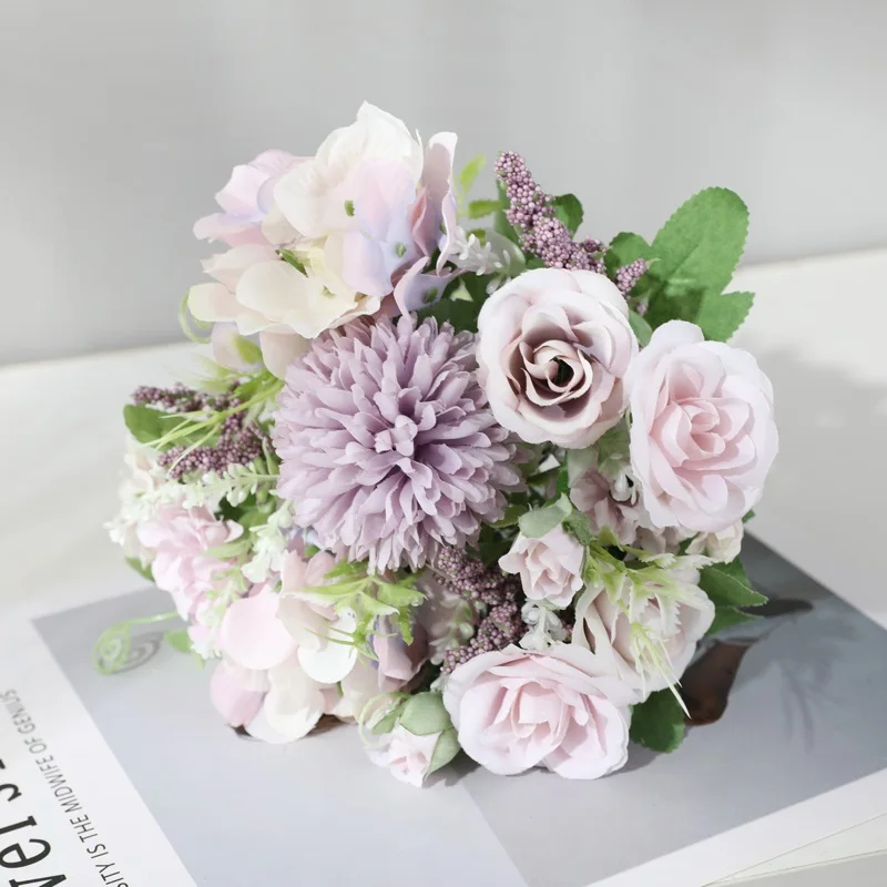 Purple hydrangea Yumai 7 голов цветы гортензии искусственный букет Шелк Цветущий Искусственный Пион свадебный ручной цветок розы Свадебный декор - Цвет: Purple hydrangea