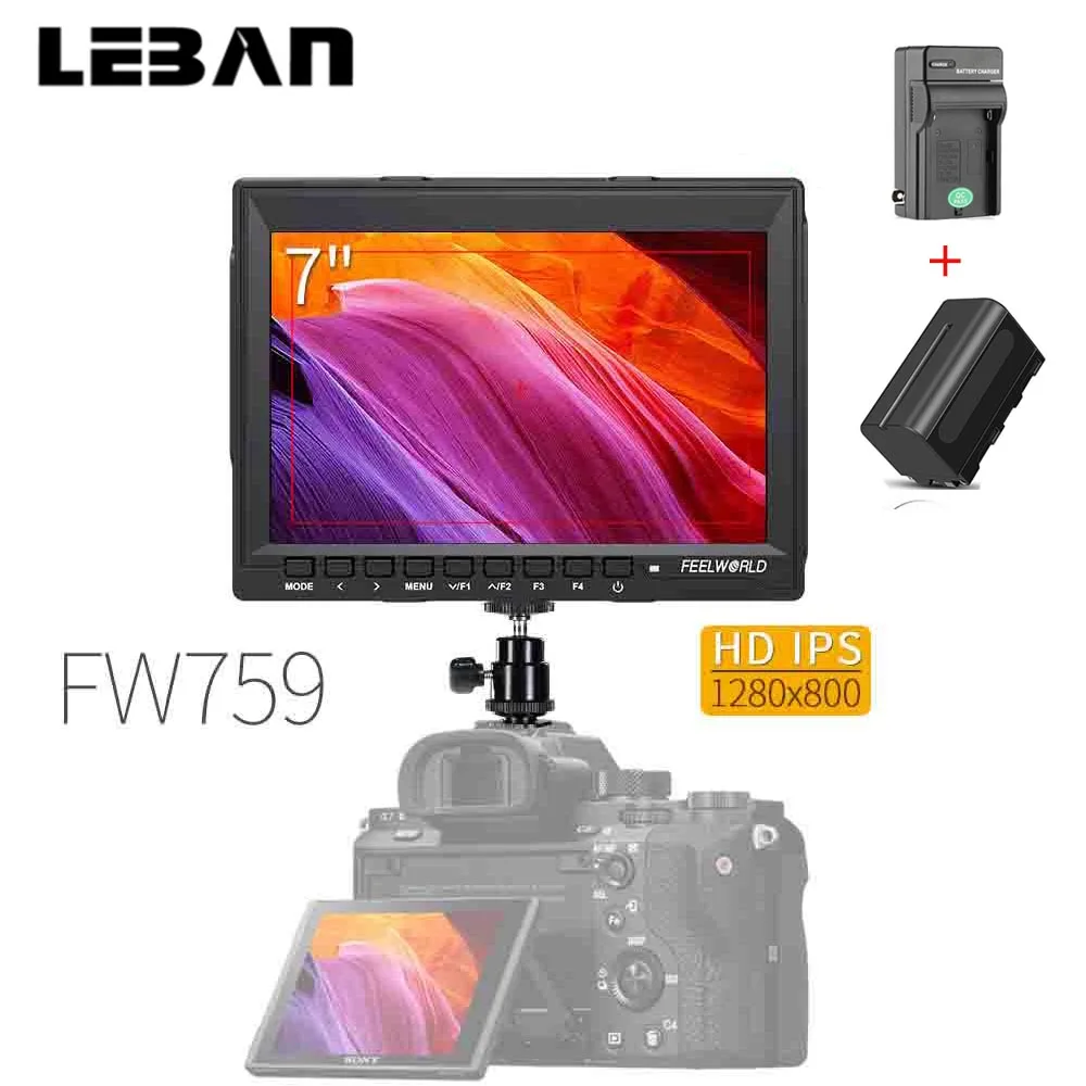 

Feelworld FW759 7" IPS 1280x800 Camera Field DSLR Video Monitor + Peaking Focus HD LCD Monitor + NP750 Battery + Charger