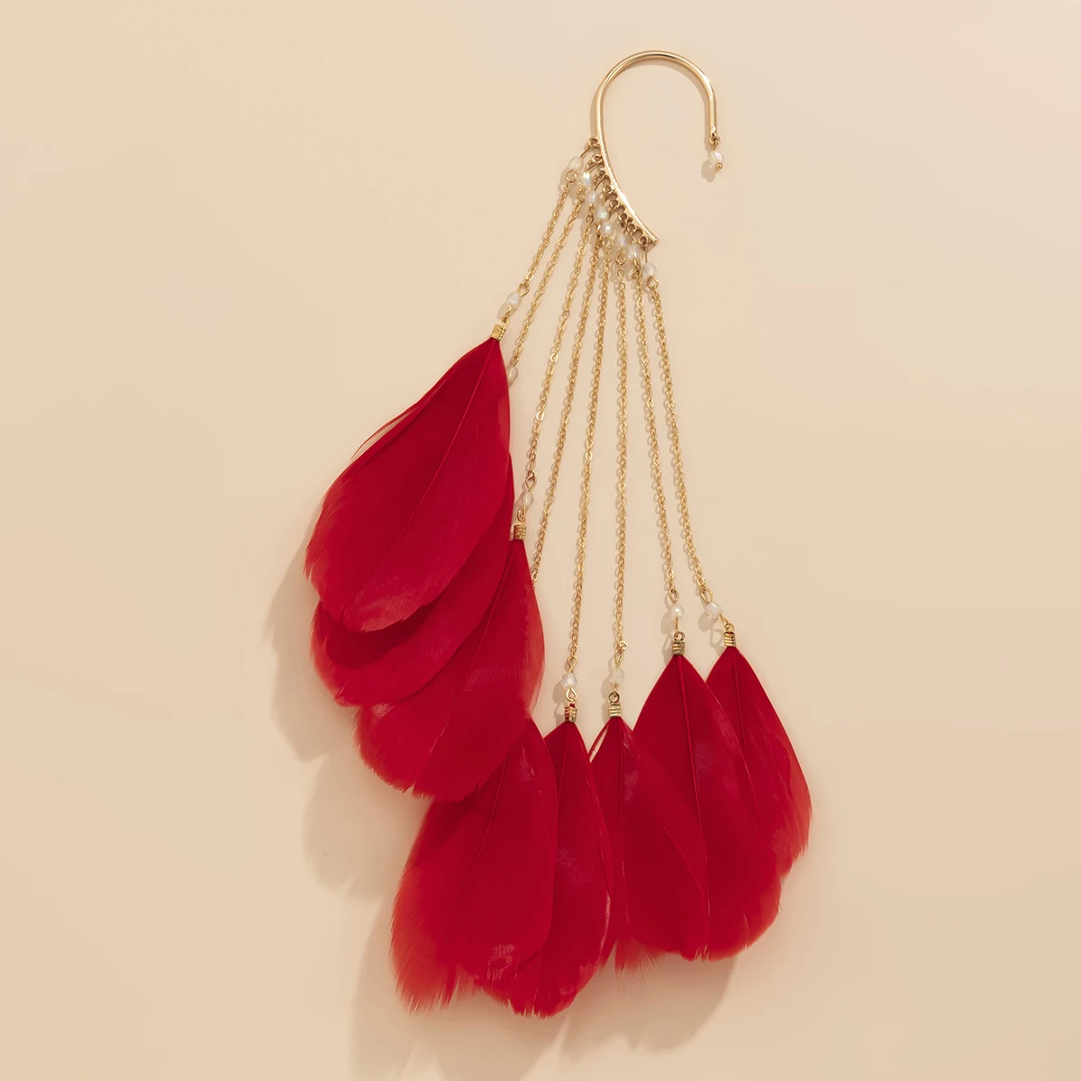Exaggerated Long Tassel Elf Ears Cuff Earrings For Women Vintage Feather Earrings Fashion Jewelry without Puncture