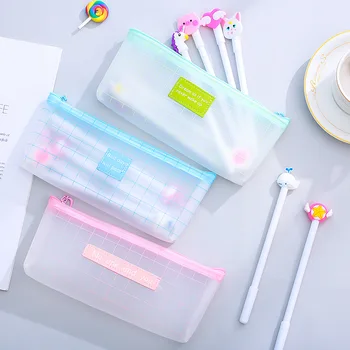 

Simple Pencil Bag Transparent Grid Large Capacity Bag Pencil Case Portable Stationery Box Students Office Supplies