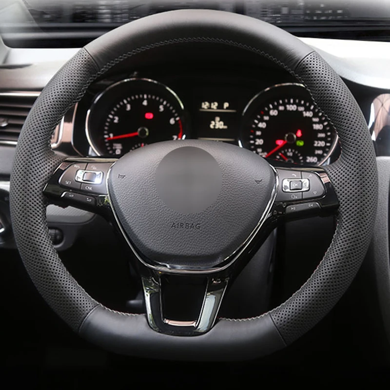 Ручное шитье, черные чехлы на руль из натуральной кожи для Volkswagen VW Golf 7 Mk7, новые Polo Passat B8 Tiguan Sharan Jetta