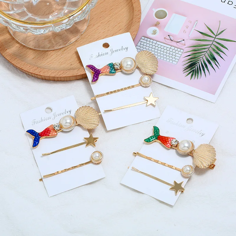 

Europe And America New Style Set Hair Accessories Pearl Shell Side Clip Women's Cool Mermaid Star Barrettes Long Clip