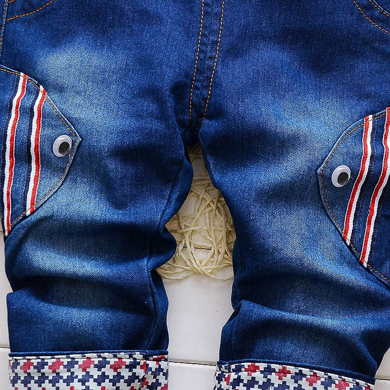 DIIMUU Toddler Baby Boy Cotton Casual Clothes Jeans Overalls Infant Boys Long Pants Children Elastic Waist Child Skinny Trousers