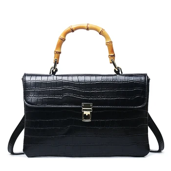 

Fashion Casual Bamboo Handle Bag Women Shoulder Bags Vintage Crocodile Leather Lady Hand Bags Lady Crossbody Purse