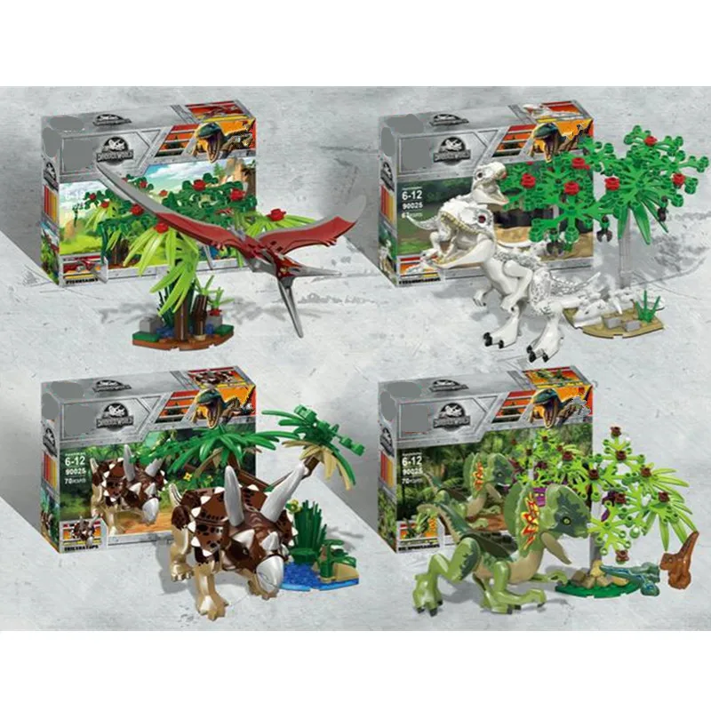 

4Pcs Jurassic World 2 Park Dinosaurs Tyrannosaurs Rex Indoraptor Triceratops Figures Building Blocks Bricks Education Kids Toys