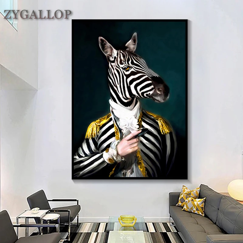Horse Gentleman Canvas Wall Art Animal Cosplay Oil Painting Print Poster Modern Bedroom Decor Creativity Decorative Picture | Дом и сад