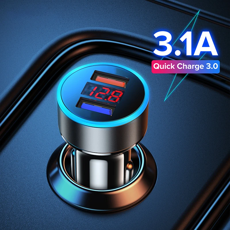 

Автомобильное зарядное устройство с двумя USB-портами QC 3,0, адаптер для прикуривателя, светодиодный вольтметр для всех типов телефона, умное зарядное устройство с двумя USB-портами