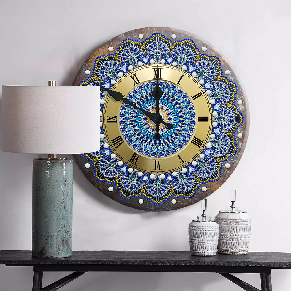 New Arrival Mandala Pattern Diamond Painting Clock 5D Tin Diamond Embroidery Cross Stitch Round Crystal Mosaic Home Wall Decor 5d diamond art 5D DIY Diamond Painting