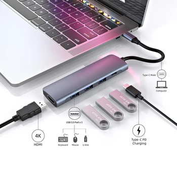 

Multi USB C HUB to HUB USB 3.0 HD MI 4K /SD/TF Card Reader/ PD charging Audio /RJ45 Adapter for MacBook Pro type c usb splitter